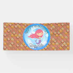 Mermaid Mer Brown Orange Bannière d'anniversaire