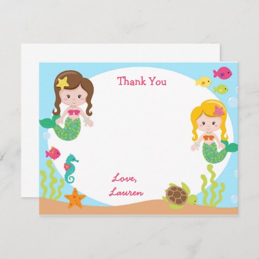 Mermaid Merci Cartes de notes (Devant / Derrière)