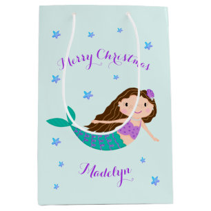 Mermaid Merry Christmas gepersonaliseerd Medium Cadeauzakje