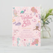 Mermaid modifiable 1er anniversaire Invitation (Debout devant)