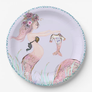 Mermaid Moeder Baby Shower Papieren Borden Bordje