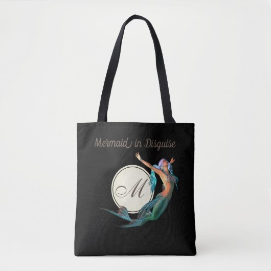 Mermaid Monogram Elegant Black Draagtas (Voorkant)