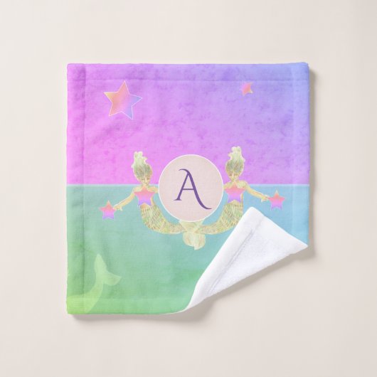 Mermaid Monogram Pink en Turquoise Bad Handdoek (Wasdoekje)