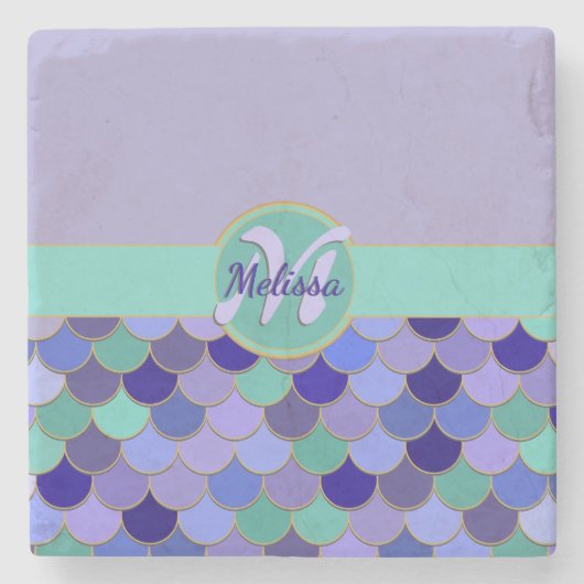🧜‍♀️ Mermaid Monogram Stenen Onderzetter (Voorkant)