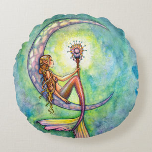 Mermaid Moon Fantasy Art van Molly Harrison Rond Kussen