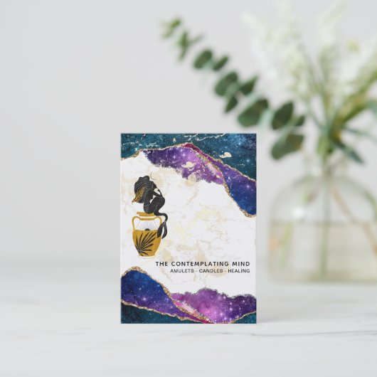 *~* Mermaid Moon Mystic Agate Galaxy Visitekaartje (Staand voorkant)