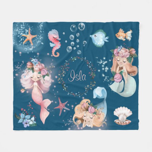 Mermaid Name Blanket Fleece Deken (Voorkant (Horizontaal))