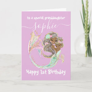 Mermaid Nautical Pink Birthday Kaart