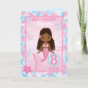 Mermaid noir âgé de 8 ans    Bonne carte d'anniver