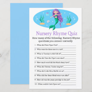 Mermaid Nursery Rhyme Quiz baby shower game