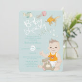 Mermaid Ocean Boy Invitation Blue Baby shower Kaart (Staand voorkant)