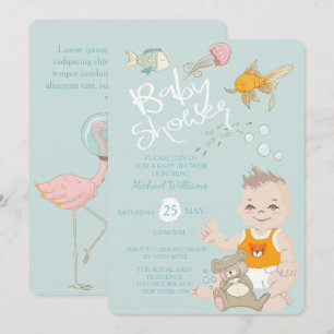 Mermaid Ocean Boy Invitation Blue Baby shower Kaart
