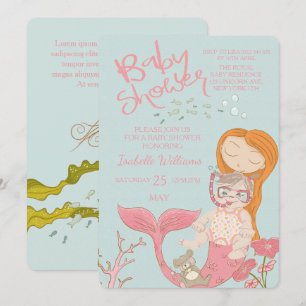 Mermaid Ocean Girl Baby shower rose Invitation
