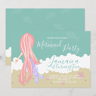 Mermaid Ocean Strand Verjaardagsfeestje Kaart