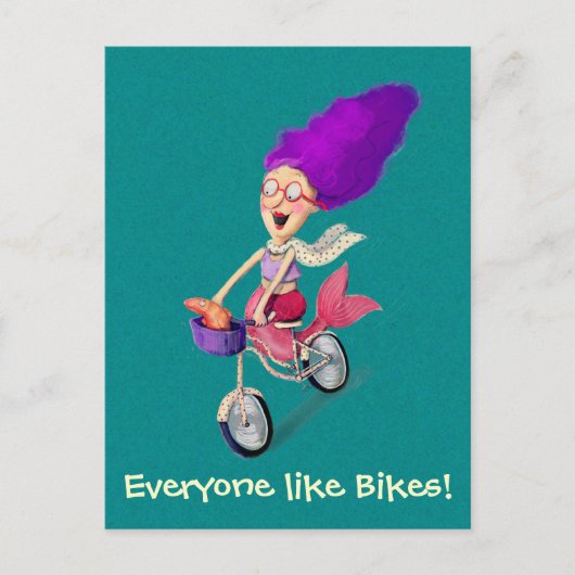 Mermaid on Bike Briefkaart (Voorkant)