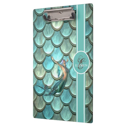 Mermaid on Mermaid Tail Scales Monogram Klembord (Links)