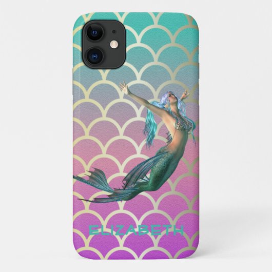Mermaid on Ombre Mermaid Tail Scales Case-Mate iPhone Case (Achterkant)