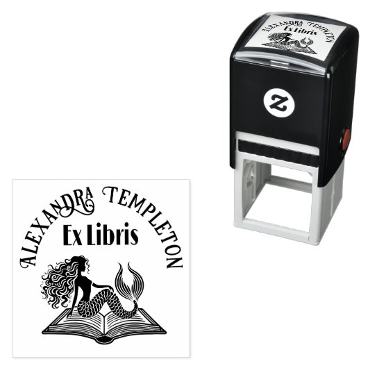 Mermaid on Open Book with Ex Libris Name Zelfinktende Stempel (In situ)