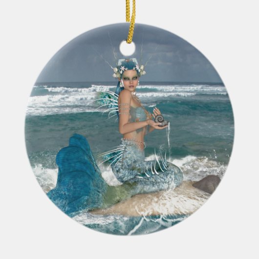 Mermaid on Rock Keramisch Ornament (Voorkant)