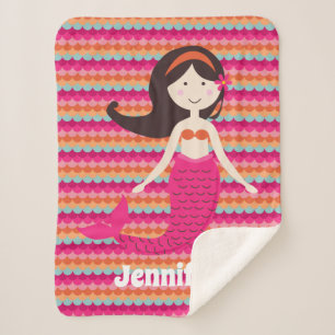 Mermaid on Tropical Shell Pattern Sherpa Throw