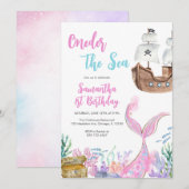 Mermaid Oneder the Sea Splish Splash Birthday Kaart (Voorkant / Achterkant)