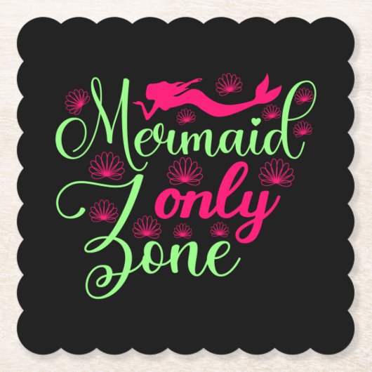 Mermaid only Zone in Hot Pink en Neon Green Kartonnen Onderzetters (Voorkant)