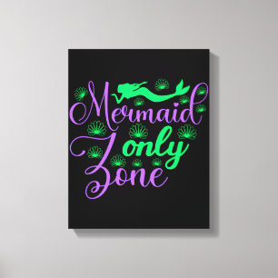Mermaid Only Zone in Neon Green en Paars Canvas Afdruk