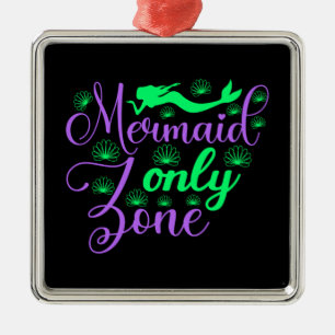 Mermaid Only Zone in Neon Green en Paars Metalen Ornament