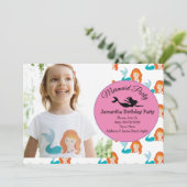 Mermaid Orange Anniversaire Fête Invitation (Debout devant)
