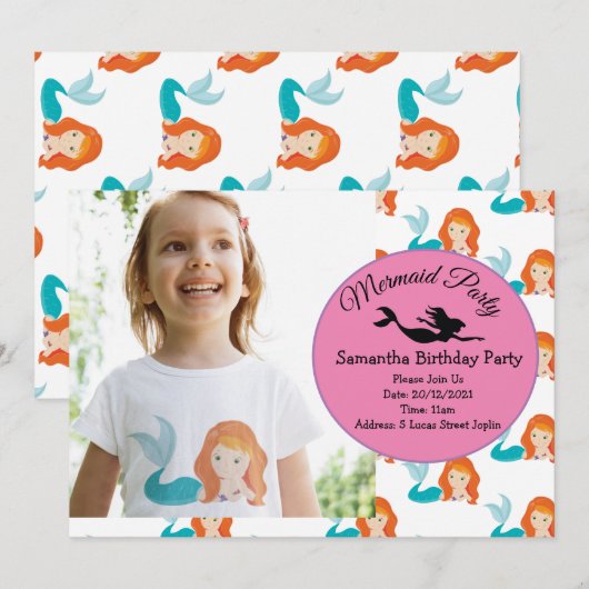 Mermaid Orange Anniversaire Fête Invitation (Devant / Derrière)