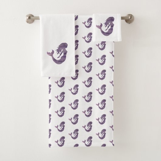 Mermaid Paars Waves Beach Bath Set Bad Handdoek (Insitu)