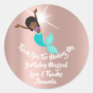 Mermaid Party Favors Bedankt Birthday Roos Aqua Ronde Sticker
