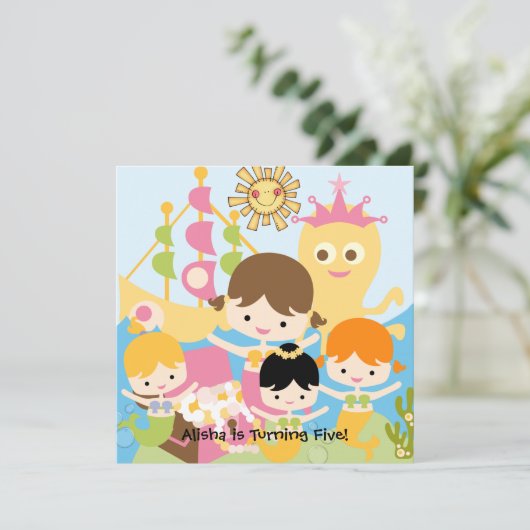 Mermaid Party Gepersonaliseerd Birthday-uitnodigin Kaart (Staand voorkant)