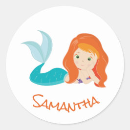 Mermaid Party Oranje Classic Round Sticker