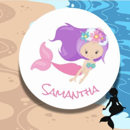 Mermaid Party Paars Ronde Sticker