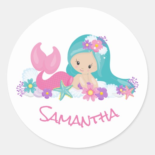 Mermaid Party Paarse Classic Round Sticker (Voorkant)