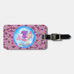 Mermaid Party Paarse Roze Schalen Bagagelabel