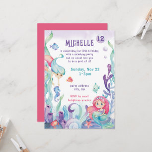 Mermaid Pastel Aquarelle Anniversaire Invitation