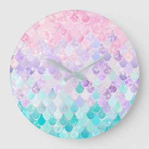 Mermaid Pastel Girls Chambre Nursery Horloge