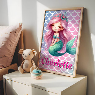 Mermaid patroon aangepaste naam poster