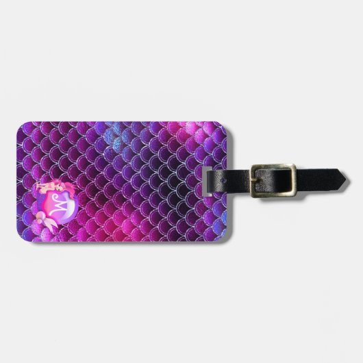 Mermaid Pearls en Scales Monogram Roze ID600 Bagagelabel (Voorkant horizontaal)