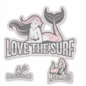 Mermaid Pink aime les amis surfs Sticker (Devant)
