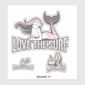 Mermaid Pink aime les amis surfs Sticker (Feuille)