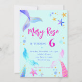 Mermaid Pink Blue Anniversaire Fête Invitation (Devant)