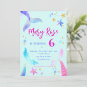 Mermaid Pink Blue Anniversaire Fête Invitation (Debout devant)