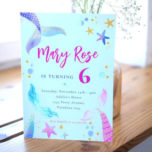 Mermaid Pink Blue Anniversaire Fête Invitation