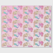 Mermaid Pink Cute Bubbles Wrapping Cadeaupapier (Vlak)