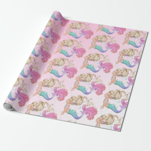 Mermaid Pink Cute Bubbles Wrapping Cadeaupapier