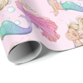 Mermaid Pink Cute Bubbles Wrapping Cadeaupapier (Rol Hoek)