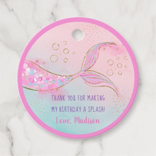 Mermaid Pink Gold Birthday Bedankjes Labels (Voorkant)
